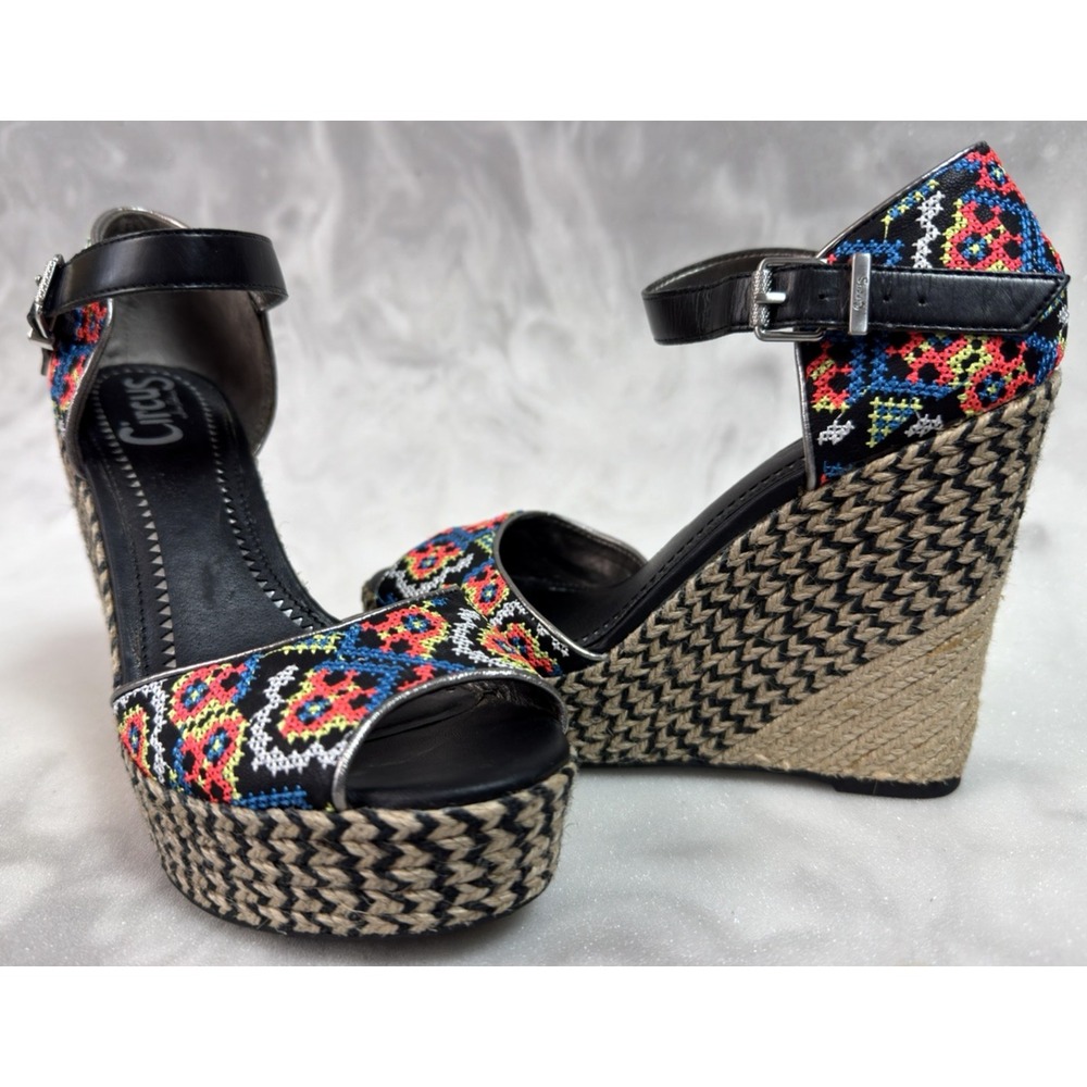 Circus by Sam Edelman Sutton Wedge Sandal 6M Tan Floral Embroidered Boho Strappy - Picture 2 of 15